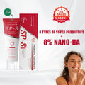 Probiotic toothpaste SP-8 tube and box with woman brushing teeth, whitening, probiotics, Nano-HA.