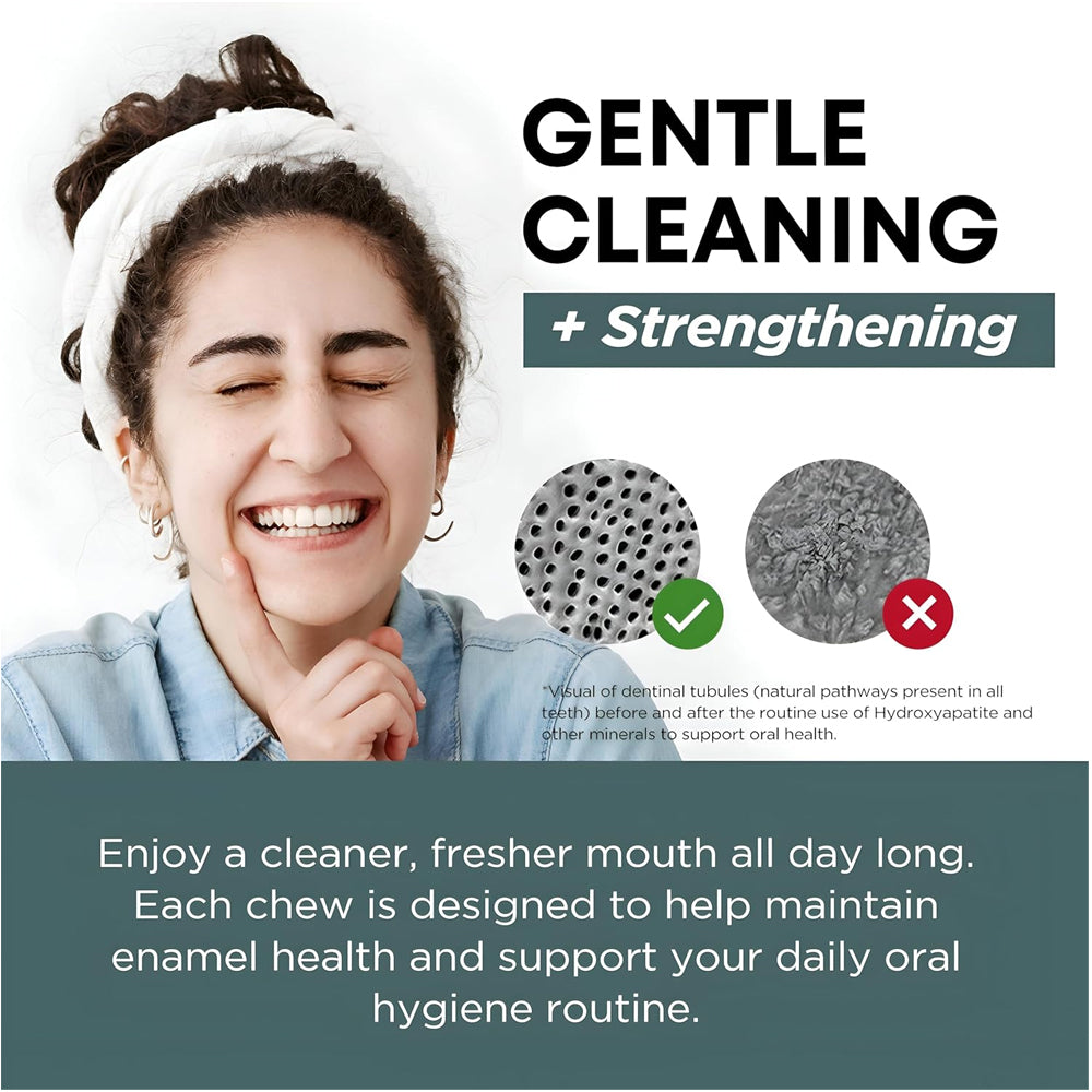 Chewing gum for tooth restoration, gum protection and teeth whitening