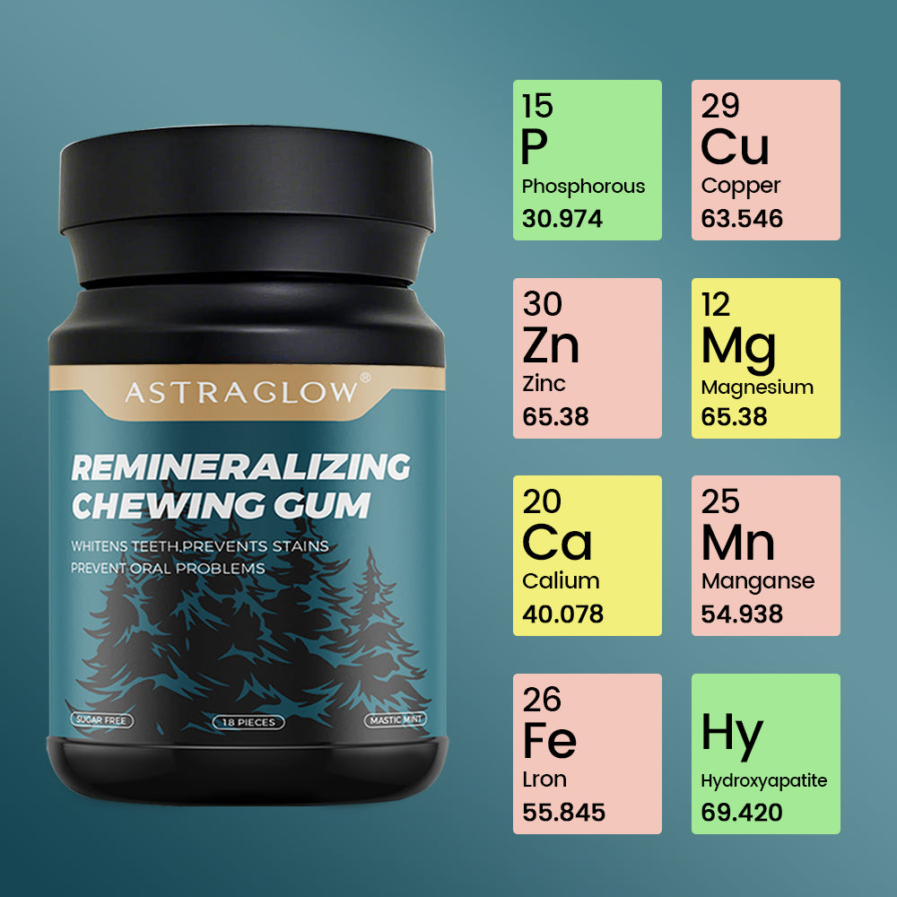 Chewing gum for tooth restoration, gum protection and teeth whitening