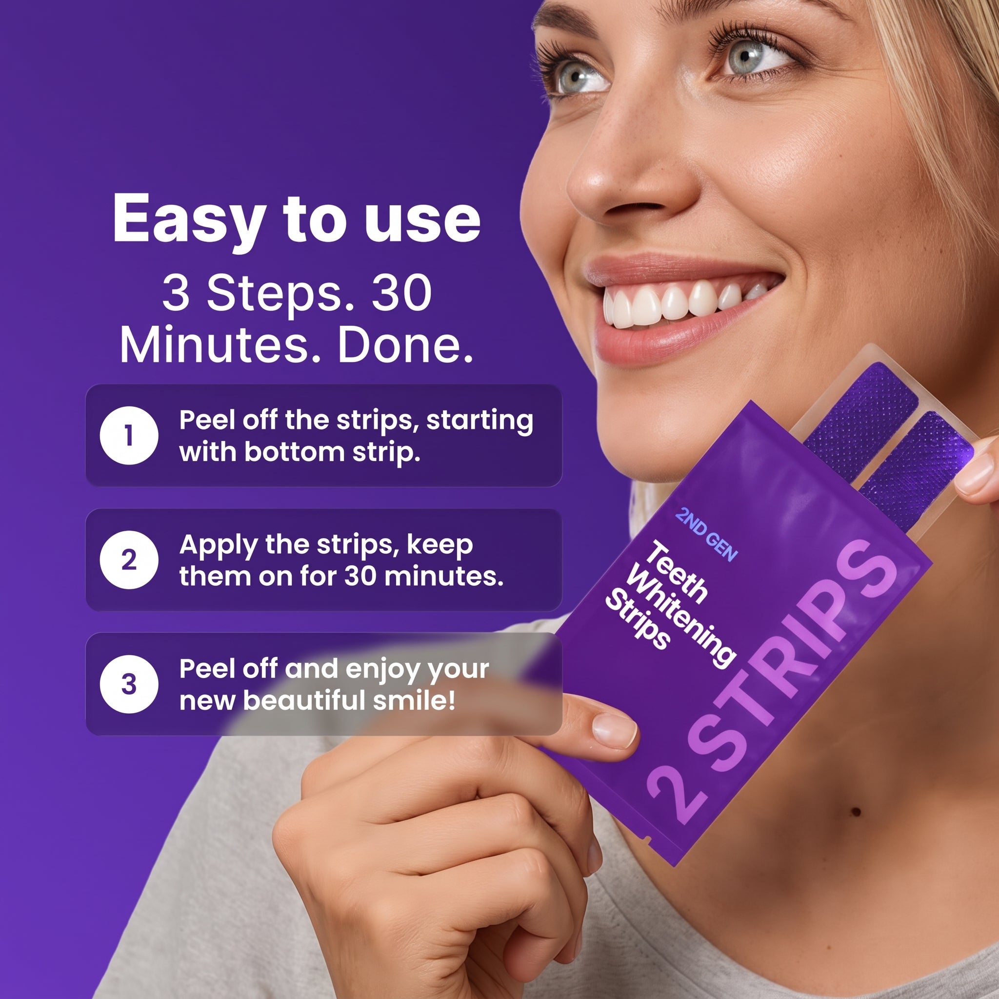Purple Teeth Whitening Strips – Non-Sensitive Enamel-Safe Whitening