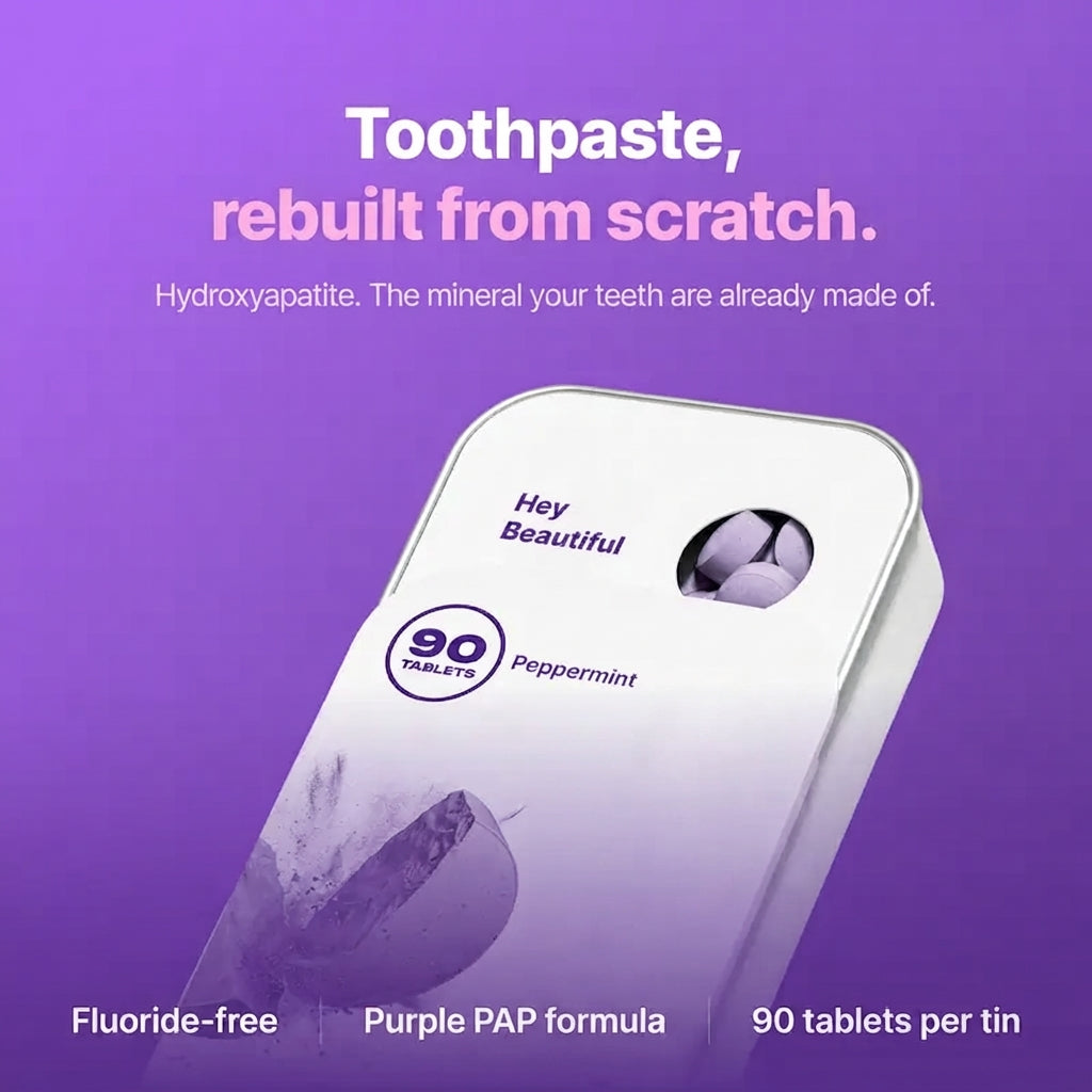 Purple Toothpaste Tablets with 10% Hydroxyapatite & PAP | Fluoride-Free, SLS-Free, Vegan | Purple Tone-Correcting Formula