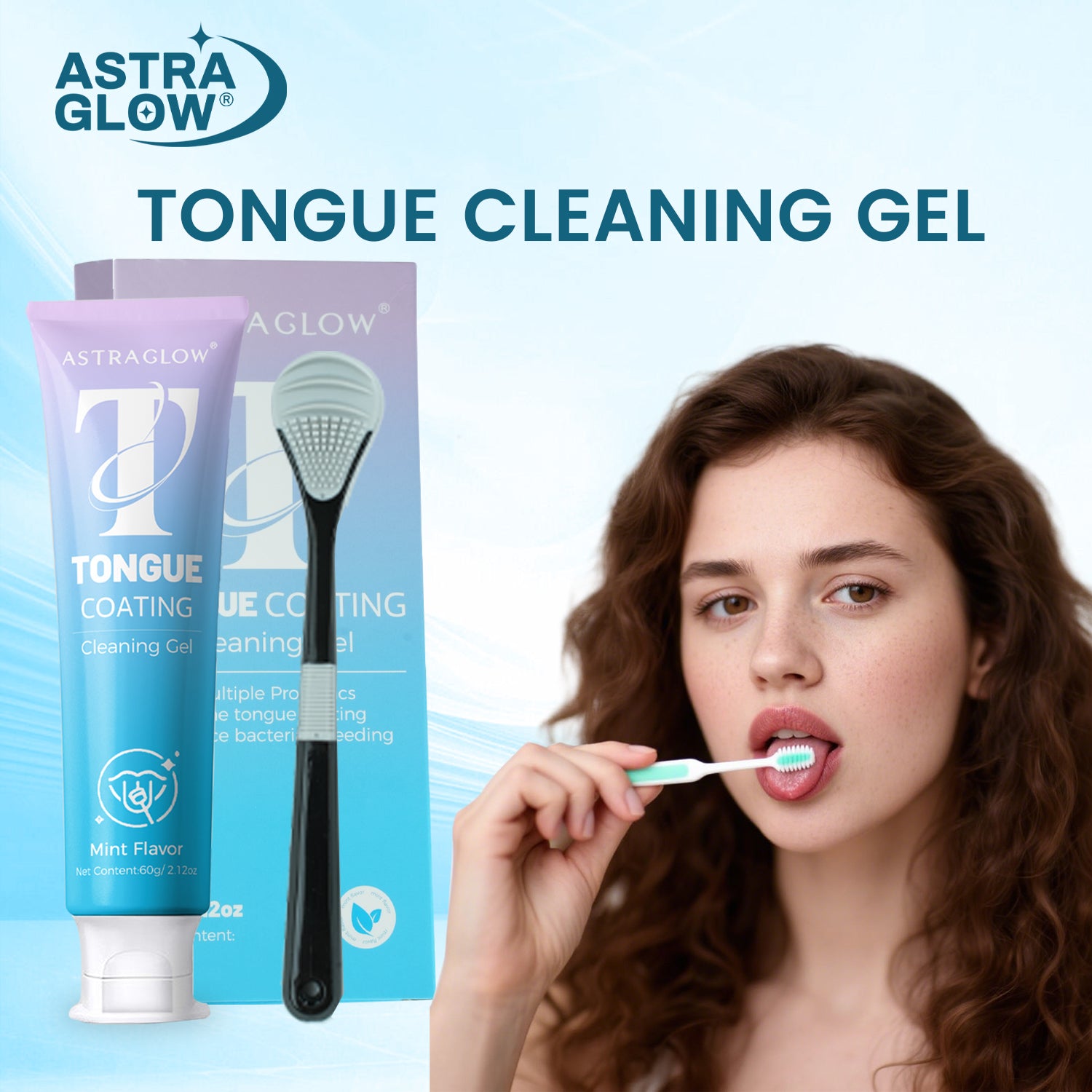 Cleaning Gel & Tongue Brush, for Cleaner Mouth Reduce Bad Breath, Gentle Oral Care Tool, Tongue Cleaner-max