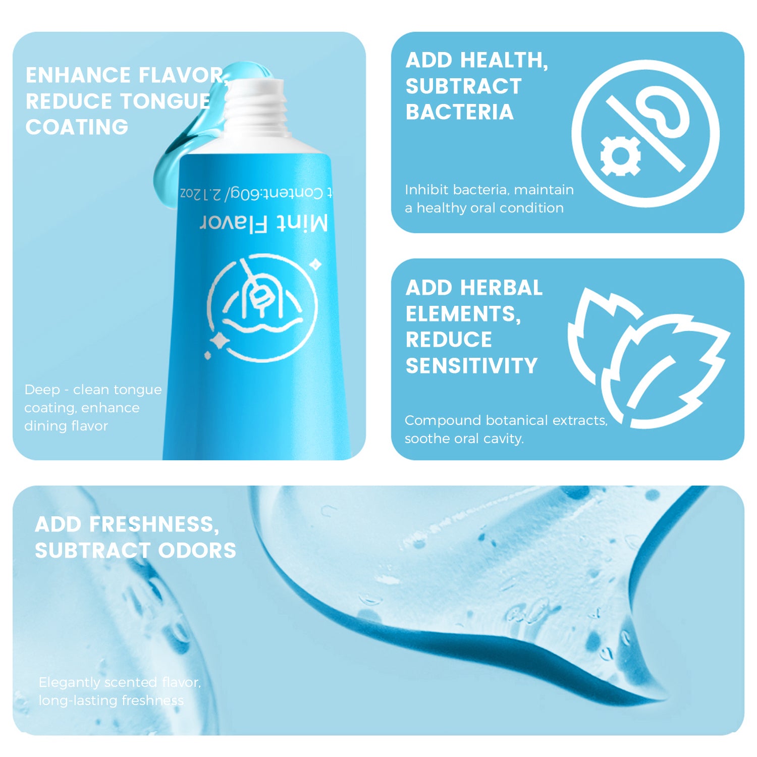 Cleaning Gel & Tongue Brush, for Cleaner Mouth